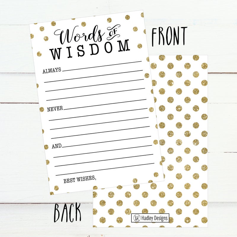 Hadley Designs 50 Gold Dot Words of Wisdom Advice Cards, Graduation Advice Cards, Marriage/Wedding Advice Cards, Guest Book Alternative, Bridal or Baby Shower Party Games, Boy or Girl Baby Prediction - Image 2